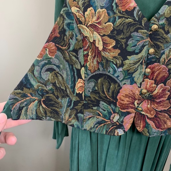 VTG Carol Anderson Green Dress with with Tapestry Bodice Size 6 - Picture 10 of 15